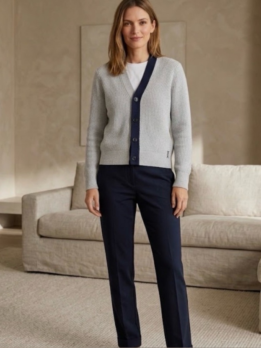 Scotch & Soda Light Gray Cardigan with Navy Placket